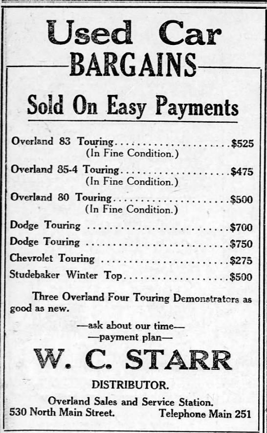 1920 Starr used car ad